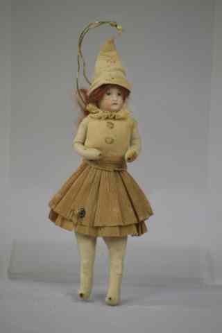 Appraisal: HEUBACH HEAD DANCING GIRL COTTON ORNAMENT Germany bisque head with