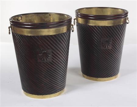 Appraisal: A pair of Irish mahogany and brass bound peat buckets