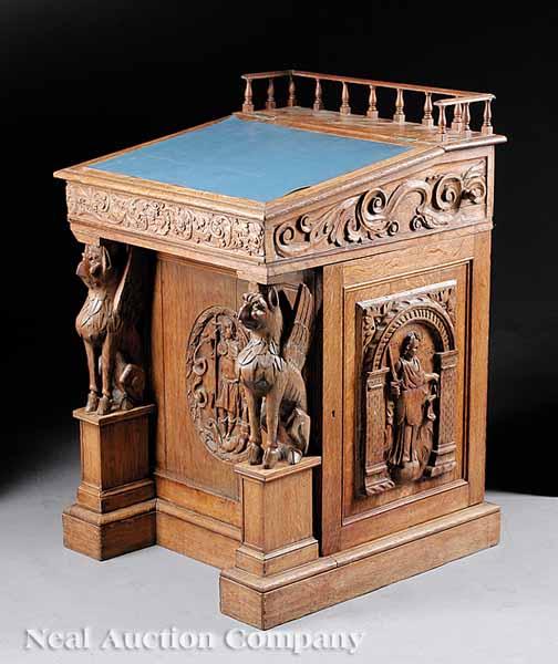 Appraisal: A Carved Oak Captain's Desk mid- th c gallery above