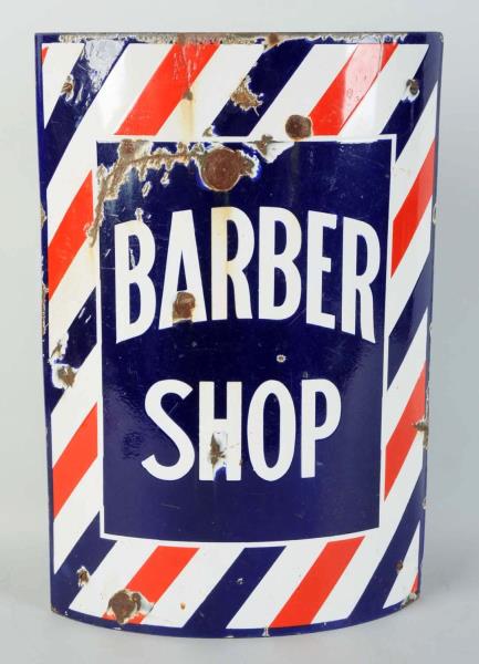 Appraisal: Barber Shop Porcelain Curved Sign This sign has numerous areas