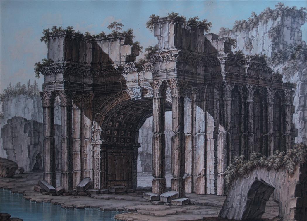 Appraisal: Attributed to Charles-Louis Clerisseau Views of Roman Ruins Two Gouache