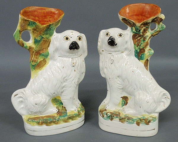 Appraisal: Pair of Staffordshire Spaniel spill vases c h