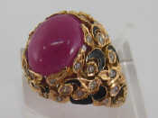 Appraisal: A s ruby diamond and enamel dress ring the cabochon