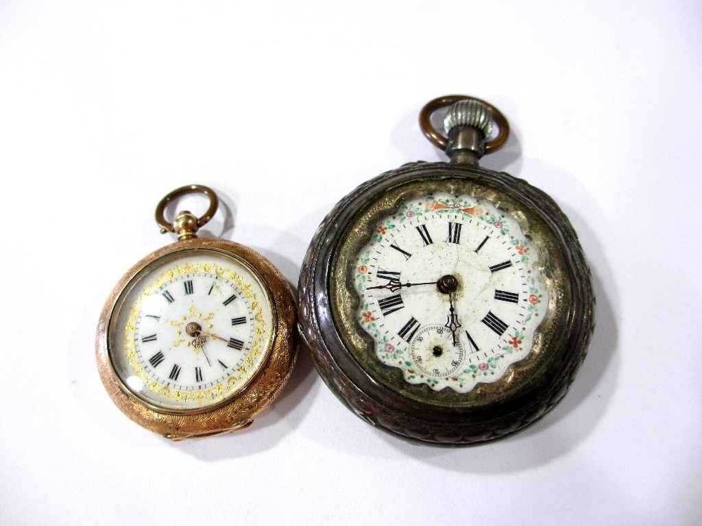 Appraisal: A ladies Edwardian ct gold fob watch enamel dial and