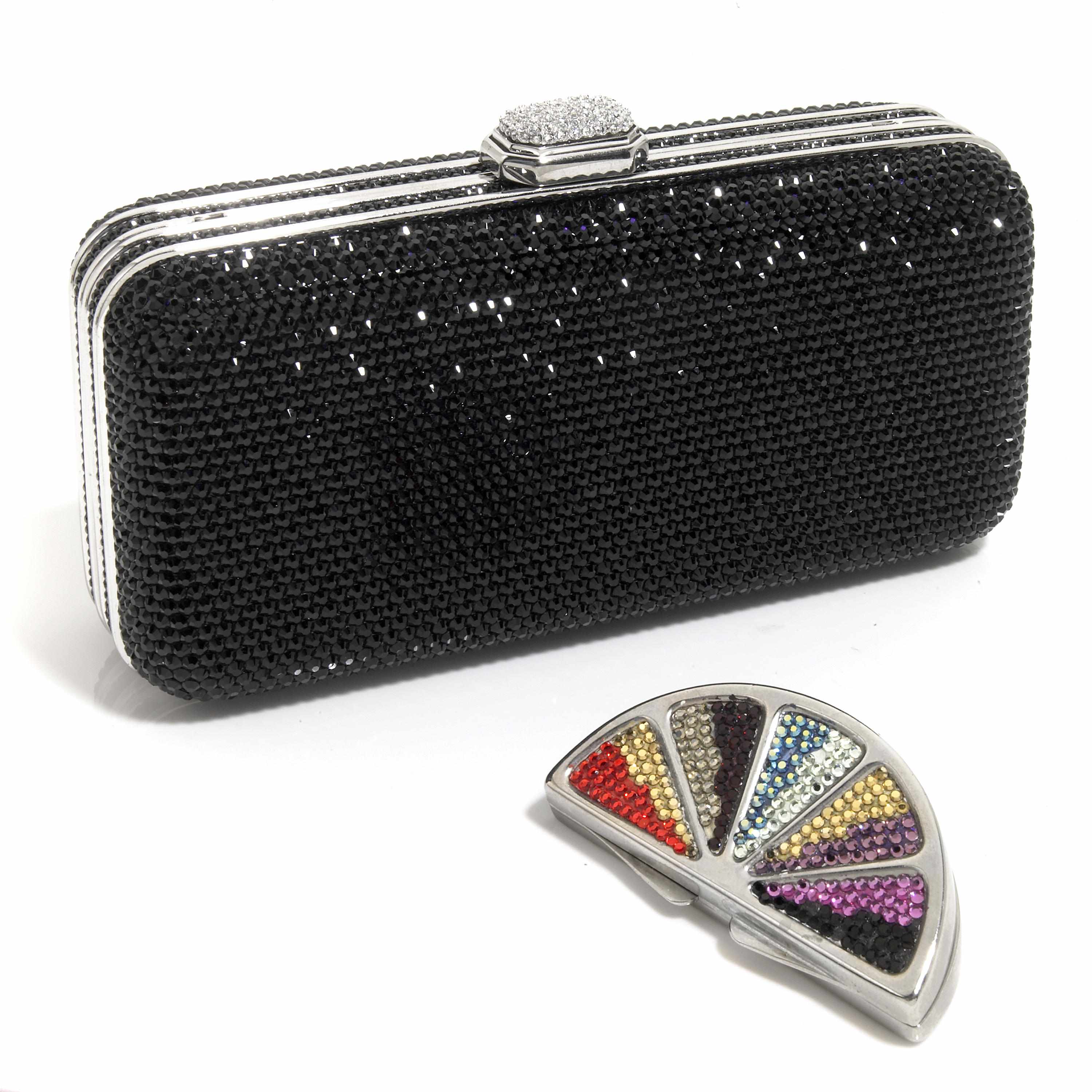 Appraisal: A rectangular black and silver crystal purse together with a