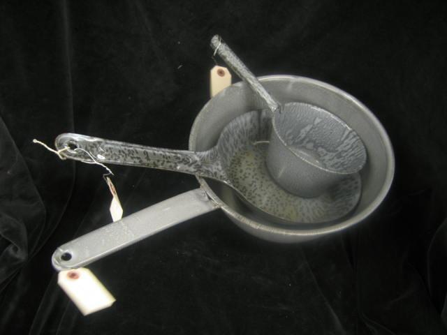 Appraisal: Pcs Graniteware handled pots and deep pan