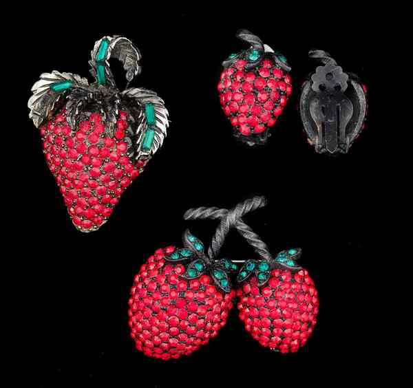 Appraisal: Weiss Strawberry Costume Jewelry Collection A pair of ear clips