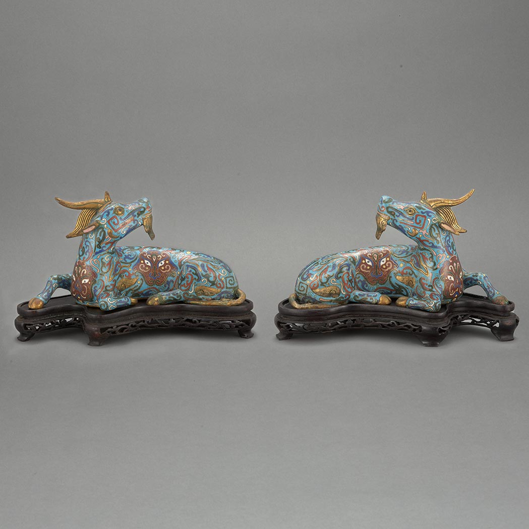 Appraisal: Pair of Chinese Cloisonne Qilin Early th century Each in