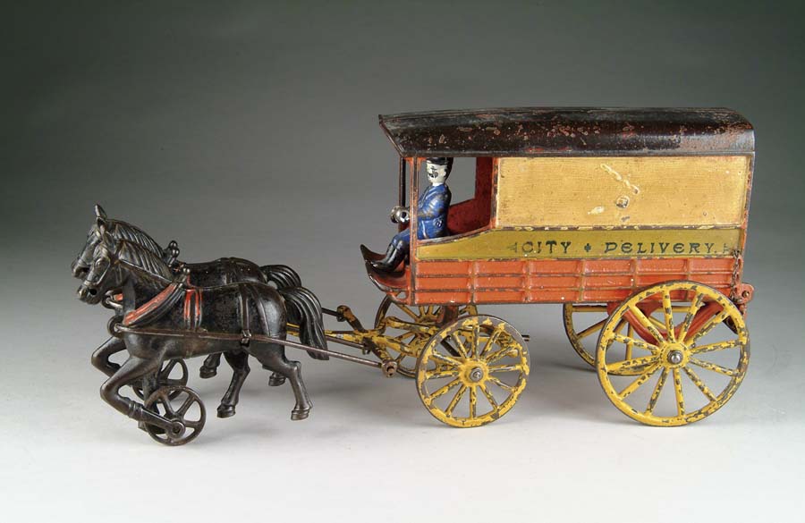 Appraisal: HARRIS CITY DELIVERY TRUCK Exquisite wagon with yellow green and