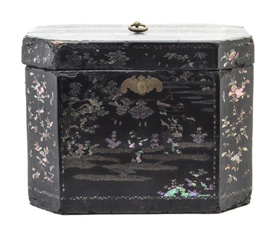 Appraisal: Sale Lot A Black Lacquer Box and Cover with mother-of-pearl