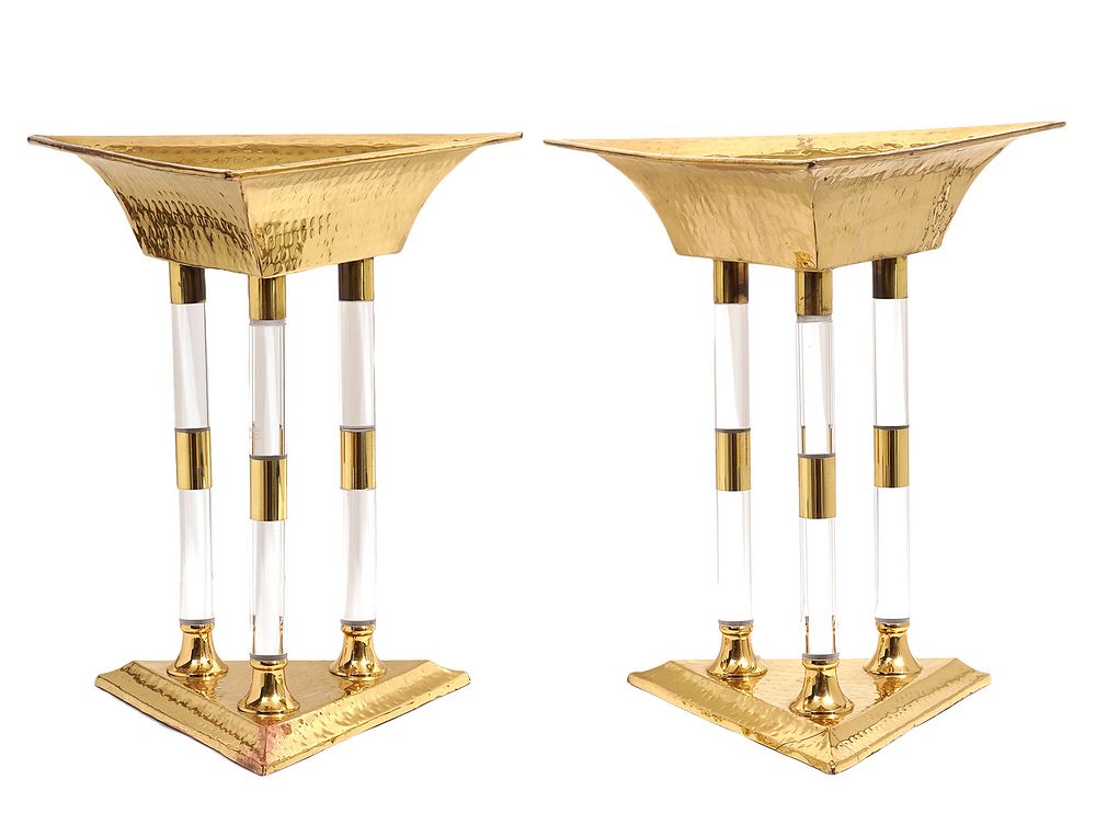 Appraisal: Pr Brass Lucite Mid Century Compotes Pair of brass and