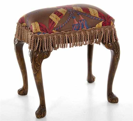 Appraisal: Chippendale style carved mahogany stool circa shaped upholstered slip seat