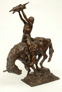 Appraisal: A PATINATED BRONZE EQUESTRIAN FIGURE GROUP Cast as a Native