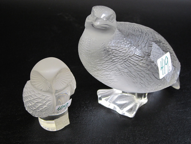 Appraisal: TWO FRENCH LALIQUE CRYSTAL BIRD FIGURES frosted and clear crystal