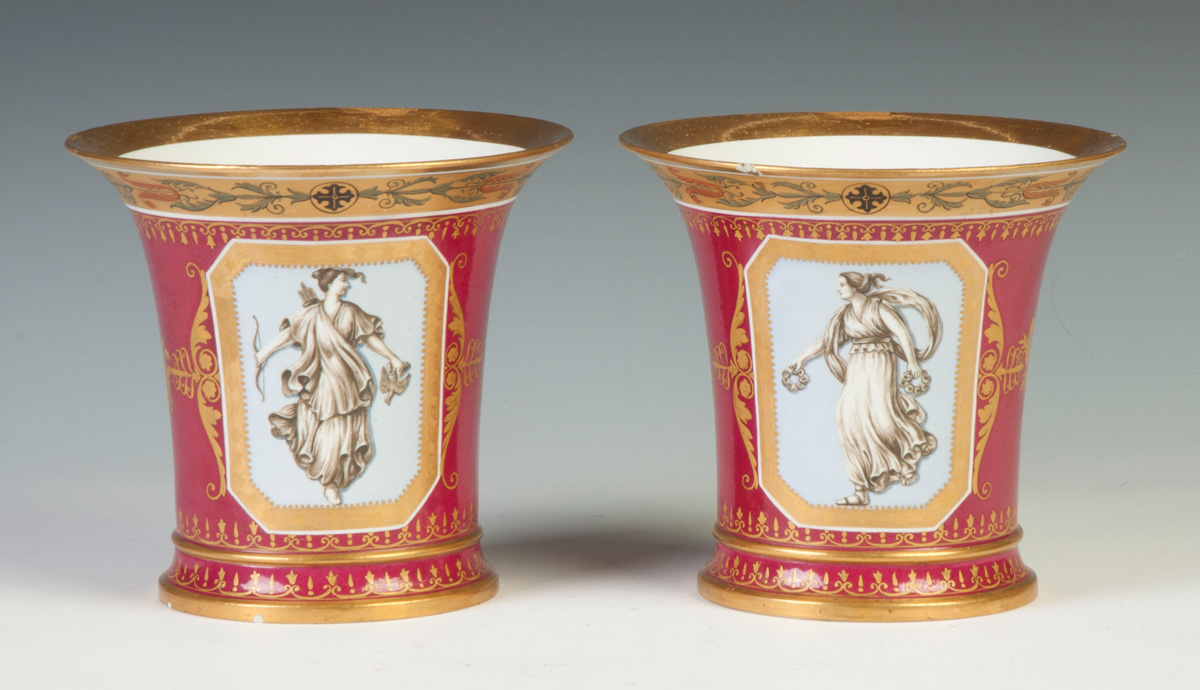 Appraisal: Pair of French Porcelain Cache Pots th cent Signed Classical