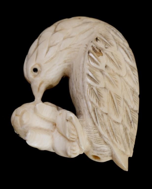 Appraisal: Signed antique Japanese ivory netsuke of an eagle or hawk