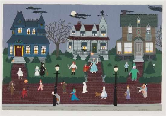 Appraisal: Jane Currie Clark American - ''Halloween'' color screenprint ed signed