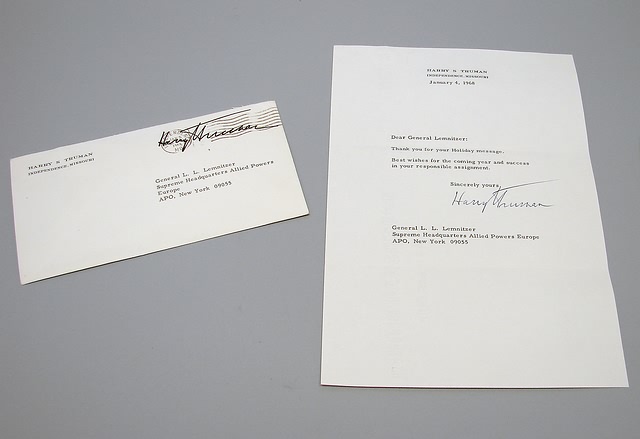 Appraisal: TLS dated January thanking General Lemnitzer for holiday wishes With