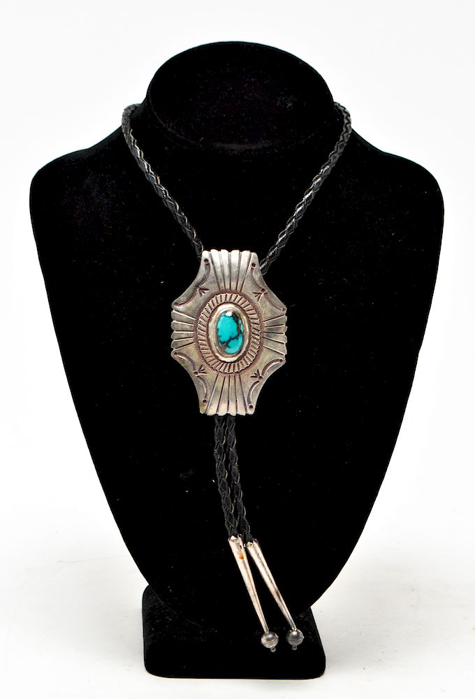 Appraisal: Southwest Native American Silver Turquoise Bolo Southwest Native American sterling