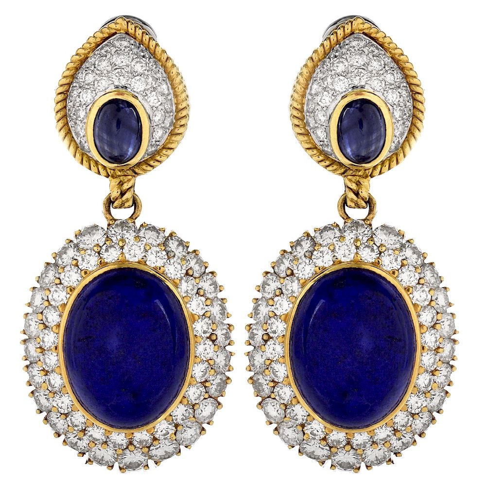 Appraisal: Diamond Sapphire and K Gold Earrings Vintage Approx Carat Round