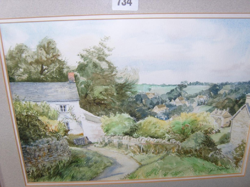 Appraisal: Two watercolours by Sylvia Lapidge one showing a view of