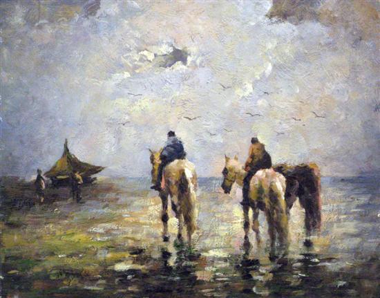 Appraisal: Henry B Wimbush horses and rider on a beach oil