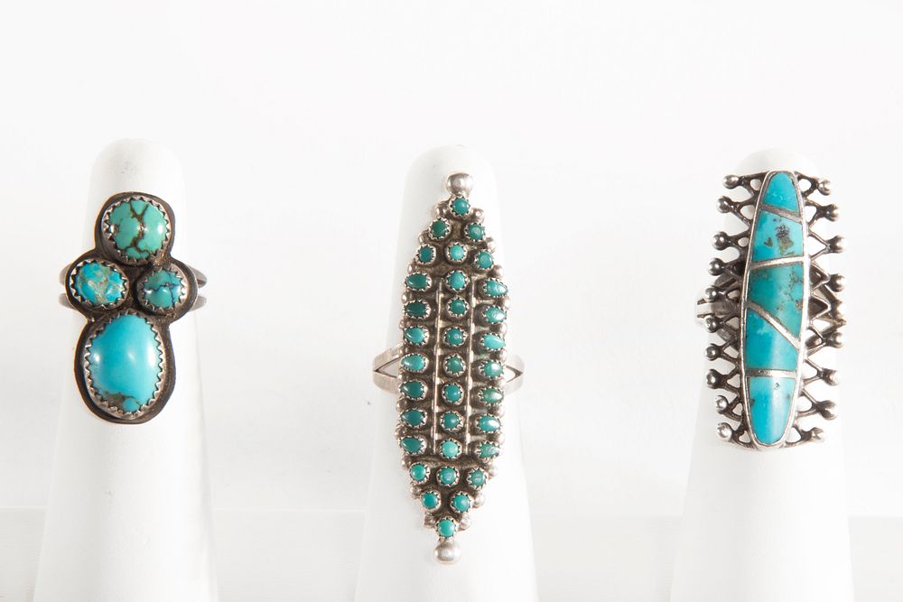 Appraisal: A Group of Three Navajo and Zuni Silver and Turquoise