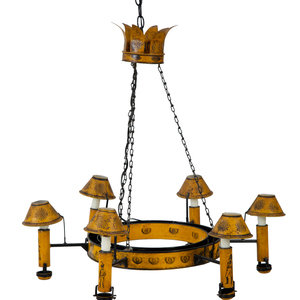 Appraisal: A Pair of French Tole Six-Light Chandeliers EARLY TH CENTURY