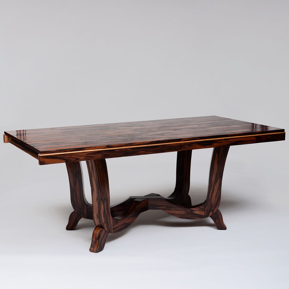 Appraisal: Large Modern French Calamander Dining Table Fitted with two extension