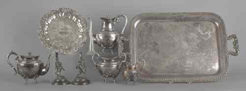 Appraisal: Four-piece silver plated tea service th c together with two