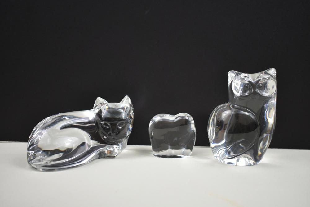 Appraisal: THREE COLORLESS GLASS ANIMALSModern Signed Comprising a Val St Lambert