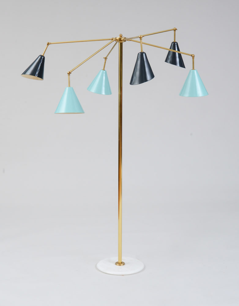 Appraisal: STILNOVO ITALY ATTRIBUTION FLOOR LAMP Brass painted metal and marble