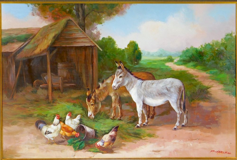 Appraisal: P Charles Realist Animal Farm Genre Painting United States th