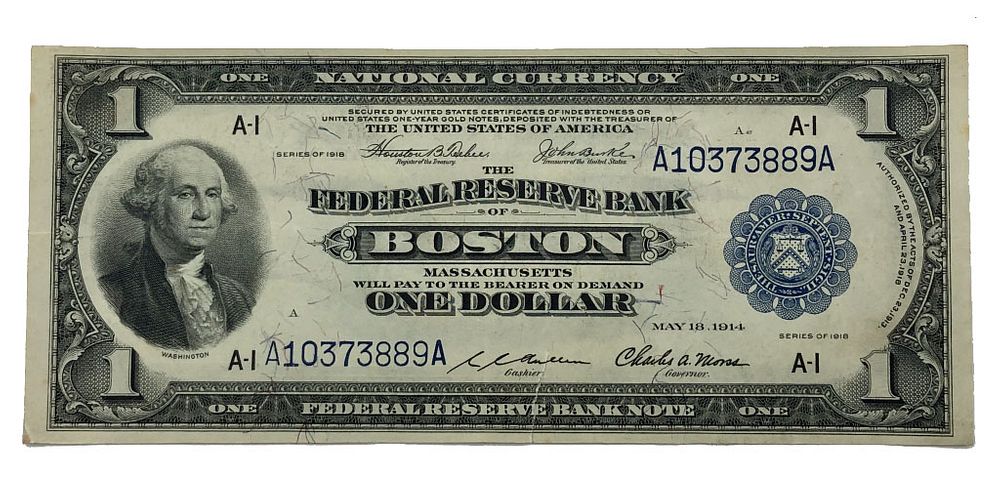 Appraisal: One Dollar Federal Reserve Bank Note Boston F Nice unfolded