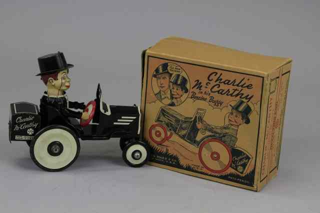 Appraisal: CHARLIE McCARTHY BENZINE MOBILE Louis Marx boxed example lithographed tin