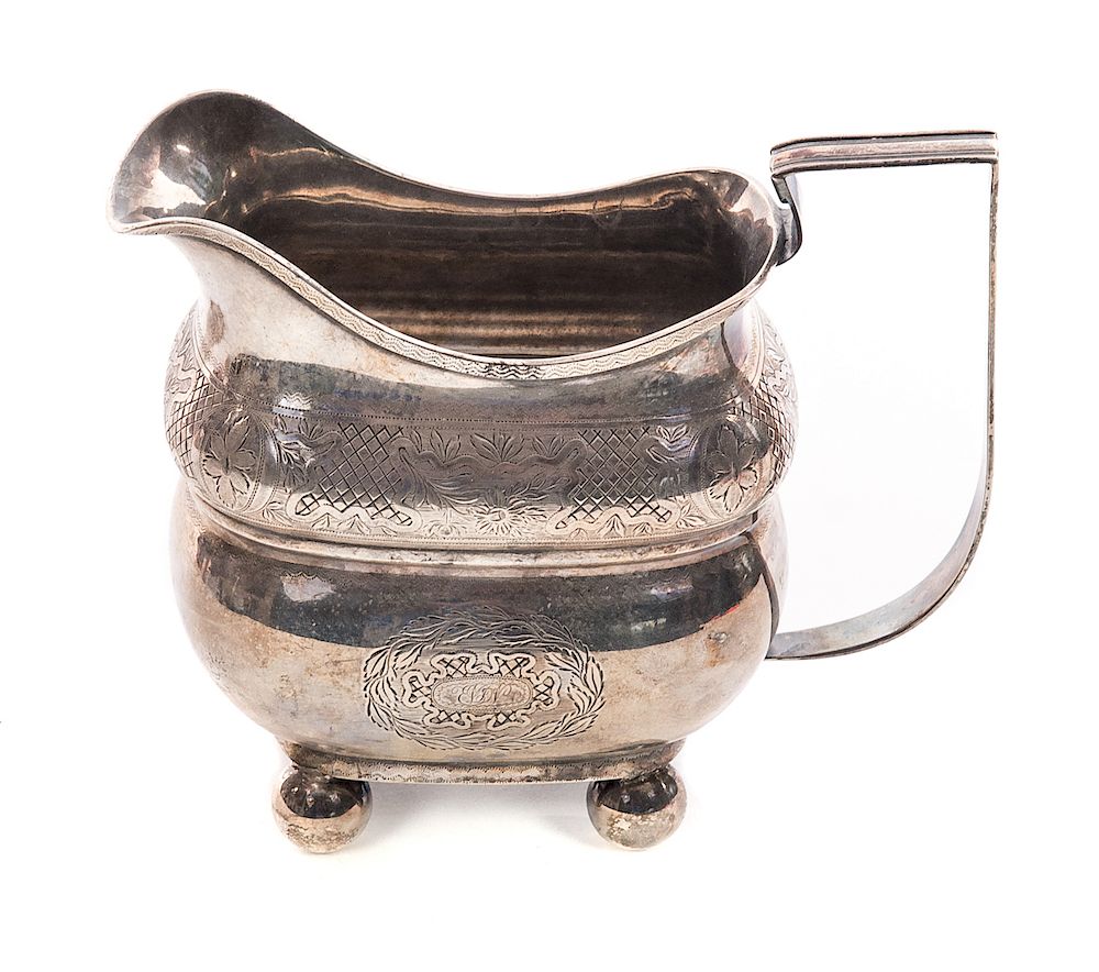 Appraisal: - J A Simmons Coin Silver Creamer Measures tall wide