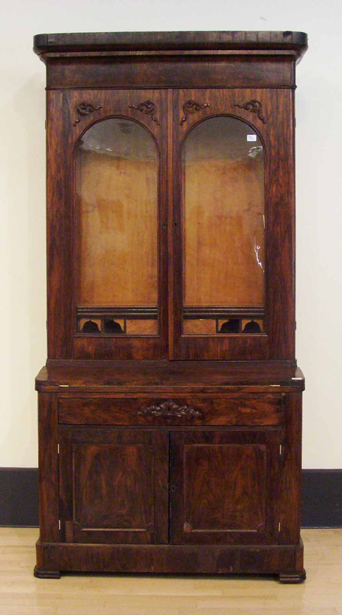 Appraisal: Victorian rosewood veneer two part bookcase h x w