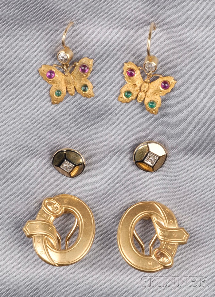 Appraisal: Three Pairs of kt Gold Earrings comprising diamond melee and