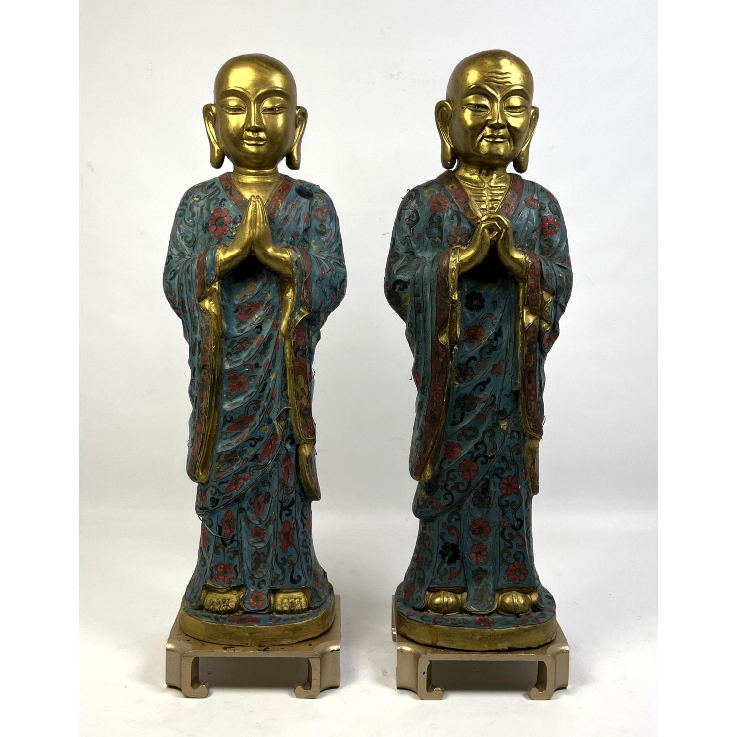 Appraisal: Pr Cloisonne Enamel Standing Buddha Figures Dimensions H inches W