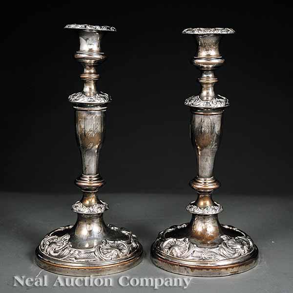 Appraisal: A Pair of Antique Sheffield Plate Candlesticks th c each