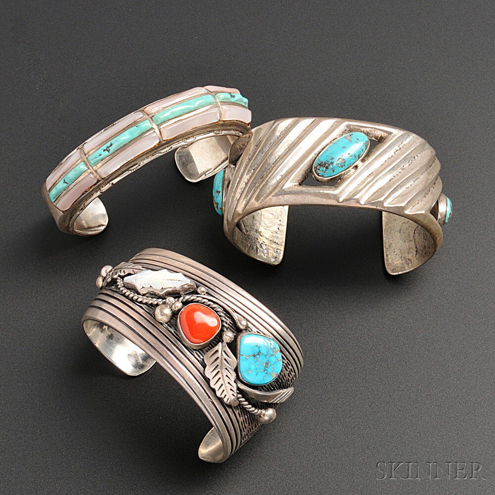 Appraisal: Three Southwest Bracelets one with shell and stone inlay one