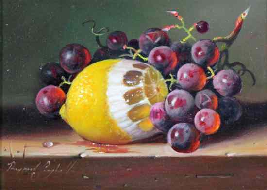 Appraisal: Raymond Campbell - oil on board Lemon and grapes signed