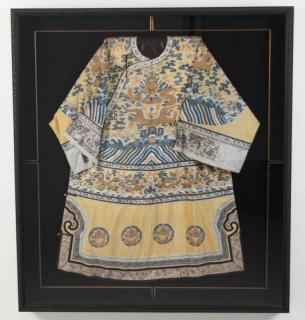 Appraisal: FRAMED SILK EMBROIDERED CHINESE COURT ROBE HAVING FLORAL AND DRAGON