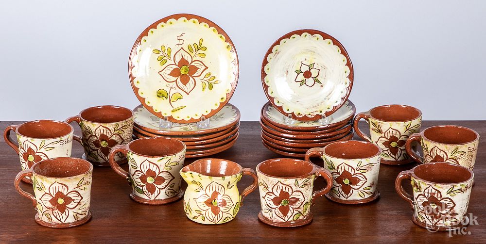 Appraisal: Keyser sgrafitto redware dessert set Keyser sgrafitto redware dessert set