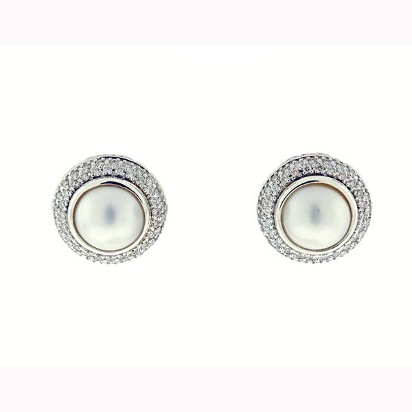 Appraisal: Silver diamond pearl cerise button earrings designed by David Yurman