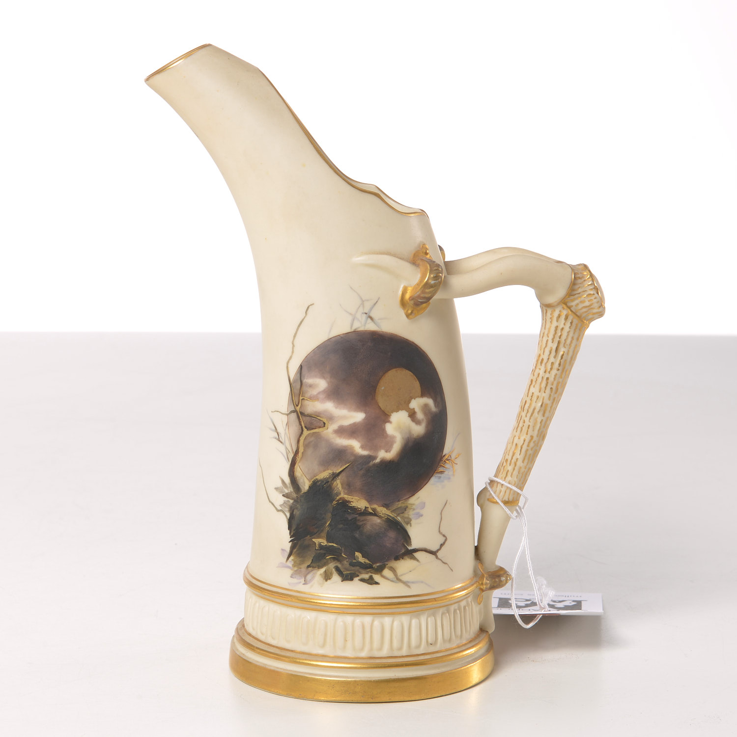 Appraisal: ROYAL WORCESTER PAINTED PORCELAIN TUSK PITCHER c English gilt porcelain