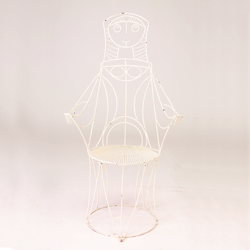 Appraisal: John Risley white wire Queen armchair s x x