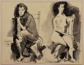 Appraisal: BROWNE Byron Ink on Paper Two Seated Nudes Signed and