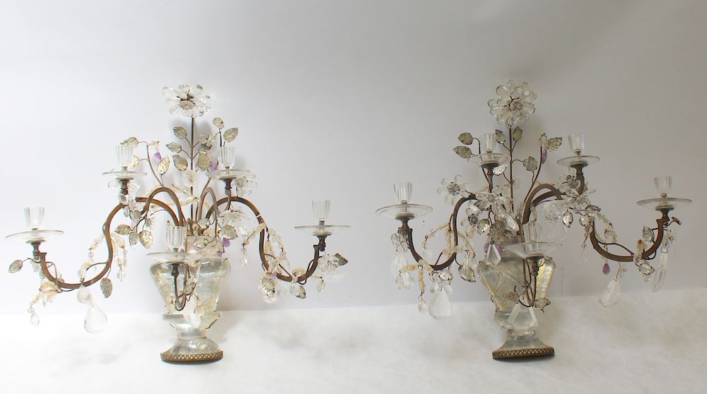 Appraisal: Pair of Bagues Style Rock Crystal Sconces Nice big size