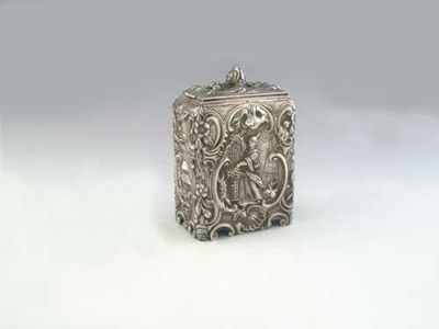 Appraisal: An early George III embossed chinoiserie tea caddy oblong with